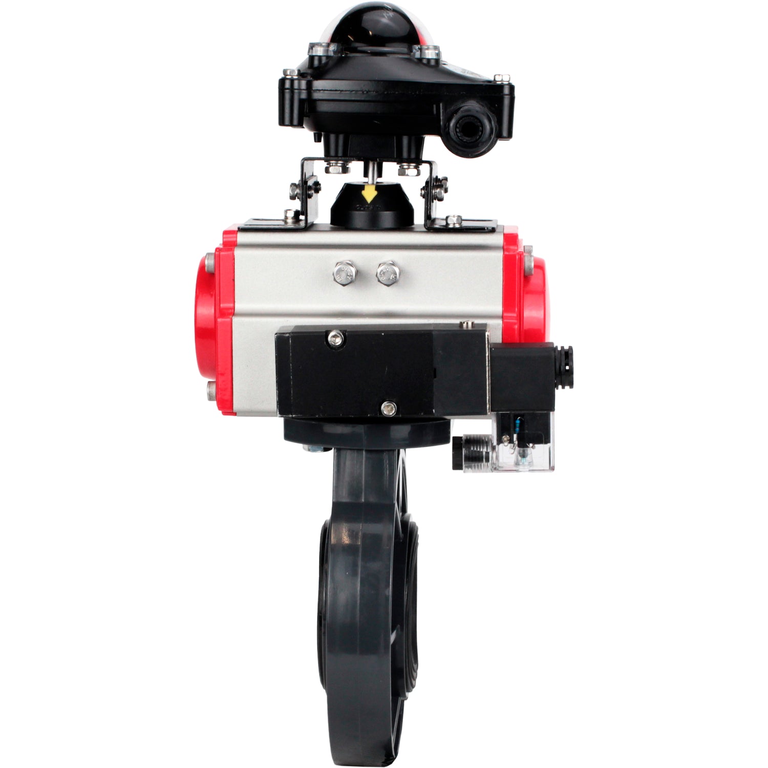 Butterfly valves Elephant WBV4242E-2W-Fb-ISO, body material - UPVC, disc material - UPVC, seal - EPDM, with pneumatic actuator double action PA-DA, pneumatic distributor 4M310-08 NAMUR 220V and LSU APL-210N