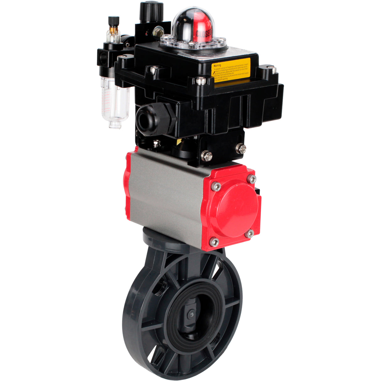 Butterfly valves Elephant WBV4242E-2W-Fb-ISO, body material - UPVC, disc material - UPVC, seal - EPDM, with pneumatic actuator double action PA-DA, pneumatic distributor 4M310-08 NAMUR 220V, LSU APL-410N EX and ATU AFC2000
