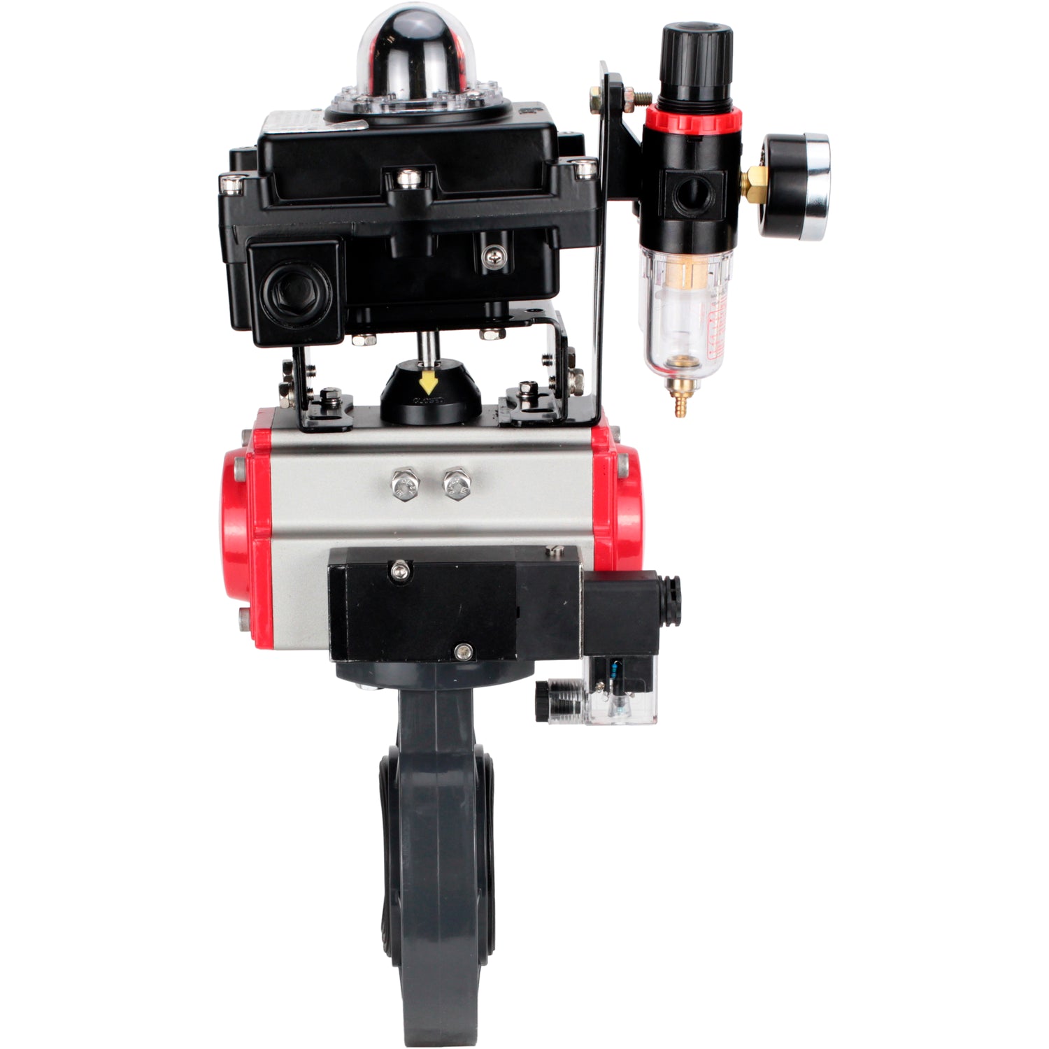 Butterfly valves Elephant WBV4242E-2W-Fb-ISO, body material - UPVC, disc material - UPVC, seal - EPDM, with pneumatic actuator double action PA-DA, pneumatic distributor 4M310-08 NAMUR 220V, LSU APL-410N EX and ATU AFC2000
