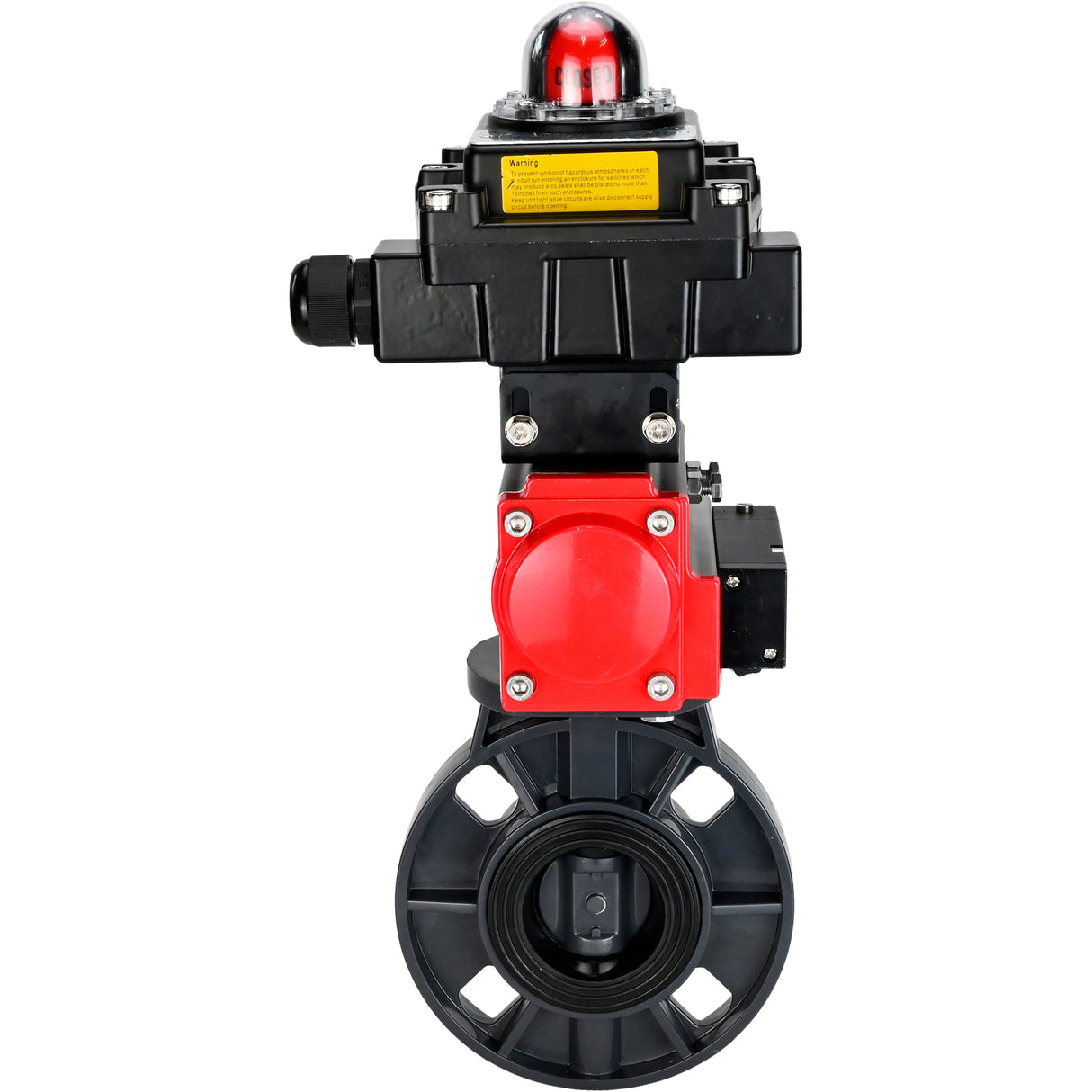 Butterfly valves Elephant WBV4242E-2W-Fb-ISO, body material - UPVC, disc material - UPVC, seal - EPDM, with pneumatic actuator double action PA-DA, pneumatic distributor 4M310-08 NAMUR 220V and LSU APL-410N EX