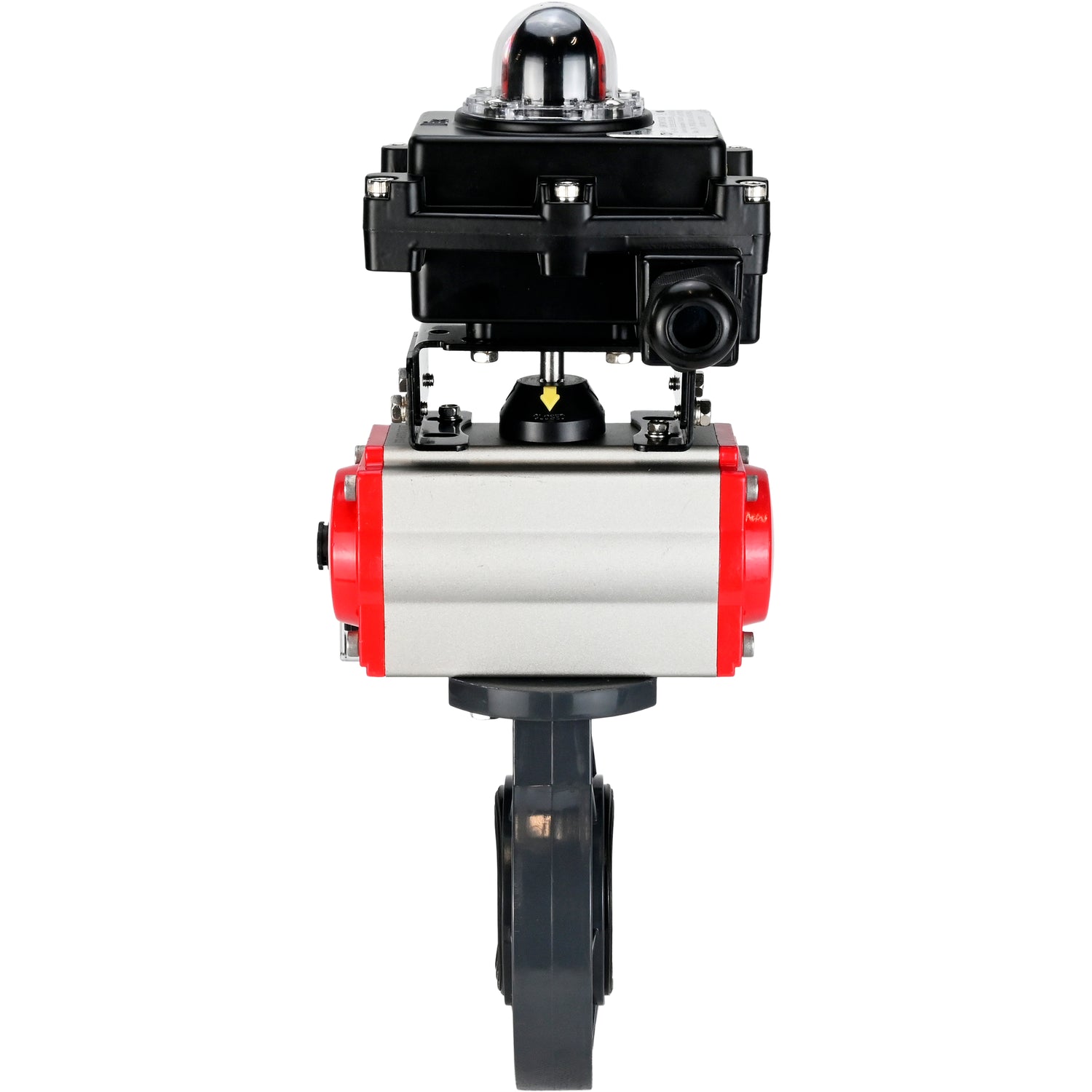 Butterfly valves Elephant WBV4242E-2W-Fb-ISO, body material - UPVC, disc material - UPVC, seal - EPDM, with pneumatic actuator double action PA-DA, pneumatic distributor 4M310-08 NAMUR 220V and LSU APL-410N EX