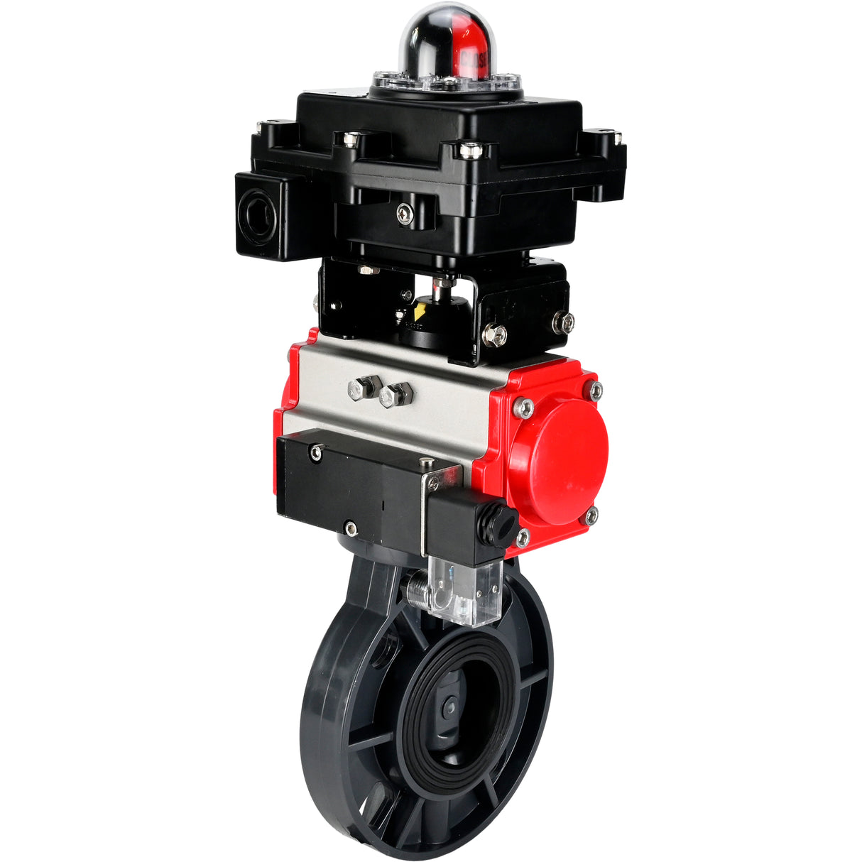 Butterfly valves Elephant WBV4242E-2W-Fb-ISO, body material - UPVC, disc material - UPVC, seal - EPDM, with pneumatic actuator double action PA-DA, pneumatic distributor 4M310-08 NAMUR 220V and LSU APL-410N EX