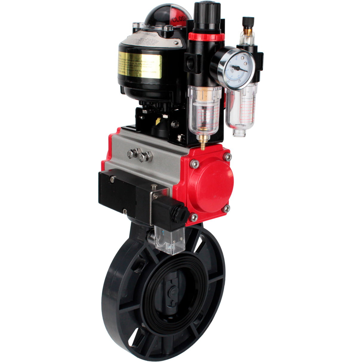 Butterfly valves Elephant WBV4242E-2W-Fb-ISO, body material - UPVC, disc material - UPVC, seal - EPDM, with pneumatic actuator double action PA-DA, pneumatic distributor 4M310-08 NAMUR 220V, LSU APL-510N EX and ATU AFC2000