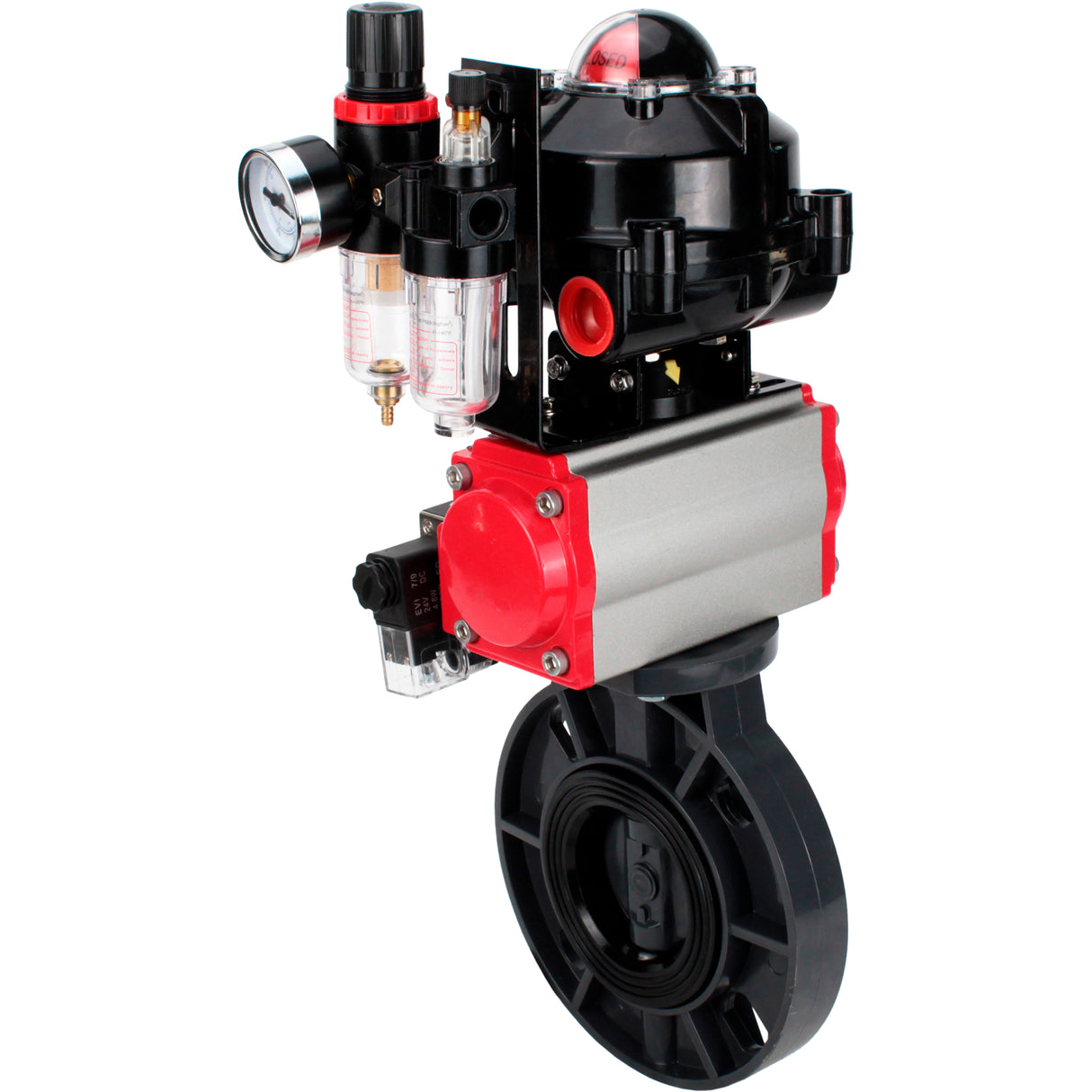 Butterfly valves Elephant WBV4242E-2W-Fb-ISO, body material - UPVC, disc material - UPVC, seal - EPDM, with pneumatic actuator double action PA-DA, pneumatic distributor 4M310-08 NAMUR 220V, LSU APL-510N EX and ATU AFC2000