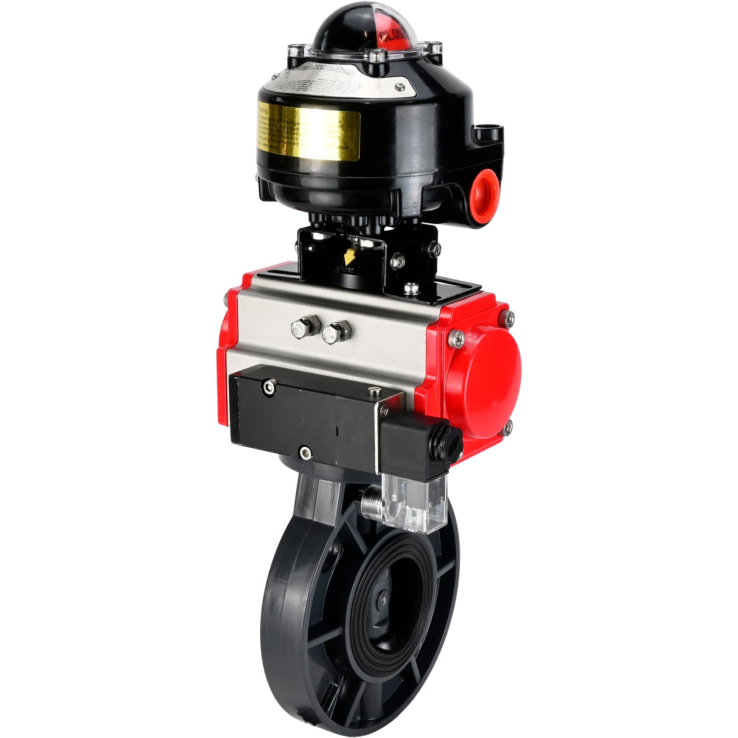 Butterfly valves Elephant WBV4242E-2W-Fb-ISO, body material - UPVC, disc material - UPVC, seal - EPDM, with pneumatic actuator double action PA-DA, pneumatic distributor 4M310-08 NAMUR 220V and LSU APL-510N EX