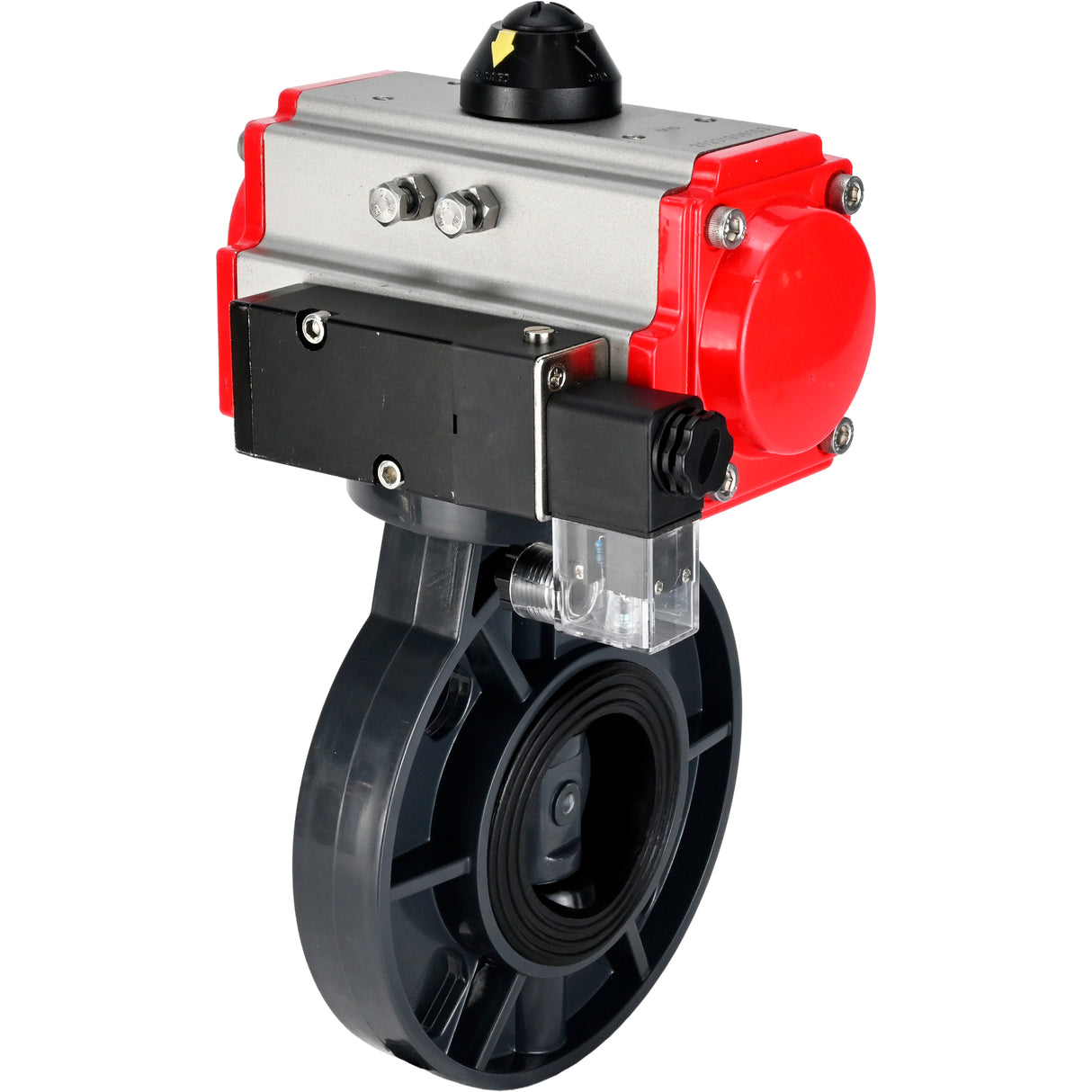 Butterfly valves Elephant WBV4242E-2W-Fb-ISO, body material - UPVC, disc material - UPVC, seal - EPDM, with pneumatic actuator double action PA-DA and pneumatic distributor 4M310-08 NAMUR 220V