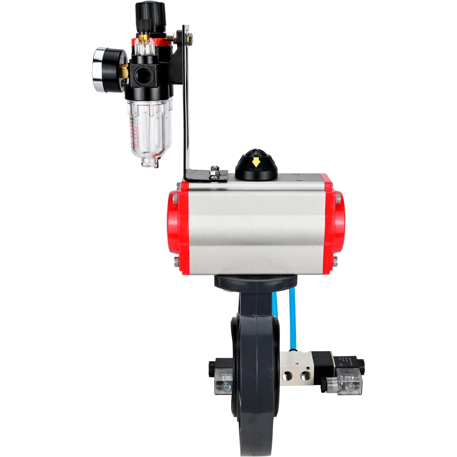 Butterfly valves Elephant WBV4242E-2W-Fb-ISO, body material - UPVC, disc material - UPVC, seal - EPDM, with pneumatic actuator double action PA-DA, pneumatic distributor 4V320-10 220V and ATU AFC2000