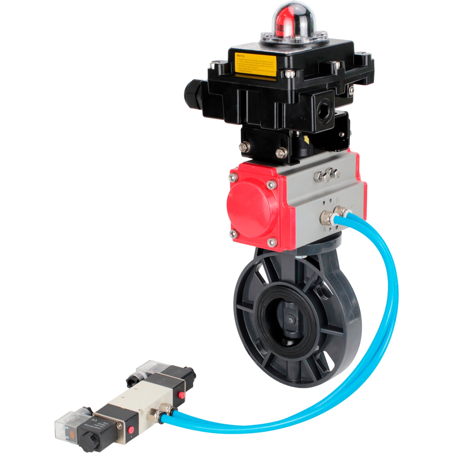 Butterfly valves Elephant WBV4242E-2W-Fb-ISO, body material - UPVC, disc material - UPVC, seal - EPDM, with pneumatic actuator double action PA-DA, pneumatic distributor 4V320-08 220V and LSU APL-410N EX