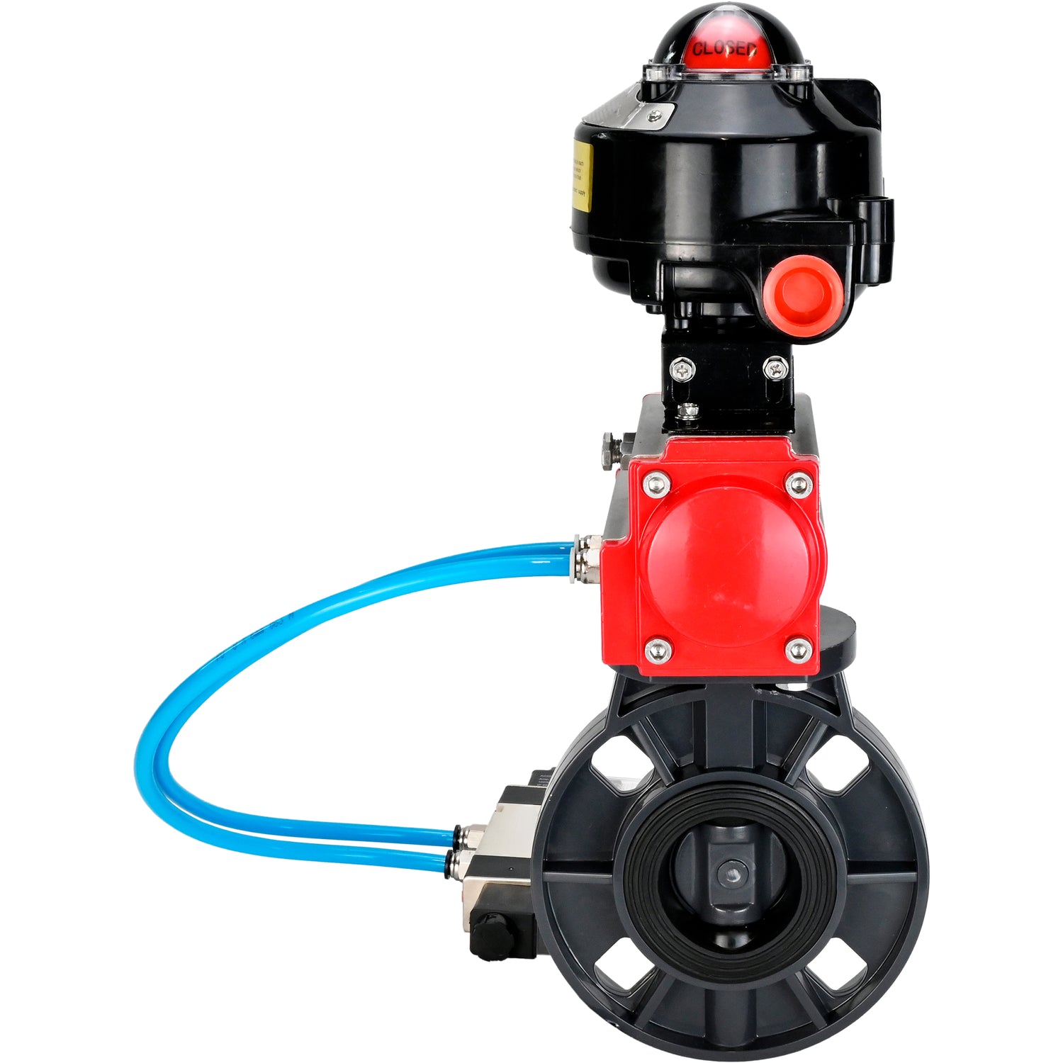 Butterfly valves Elephant WBV4242E-2W-Fb-ISO, body material - UPVC, disc material - UPVC, seal - EPDM, with pneumatic actuator double action PA-DA, pneumatic distributor 4V320-08 220V and LSU APL-510N EX