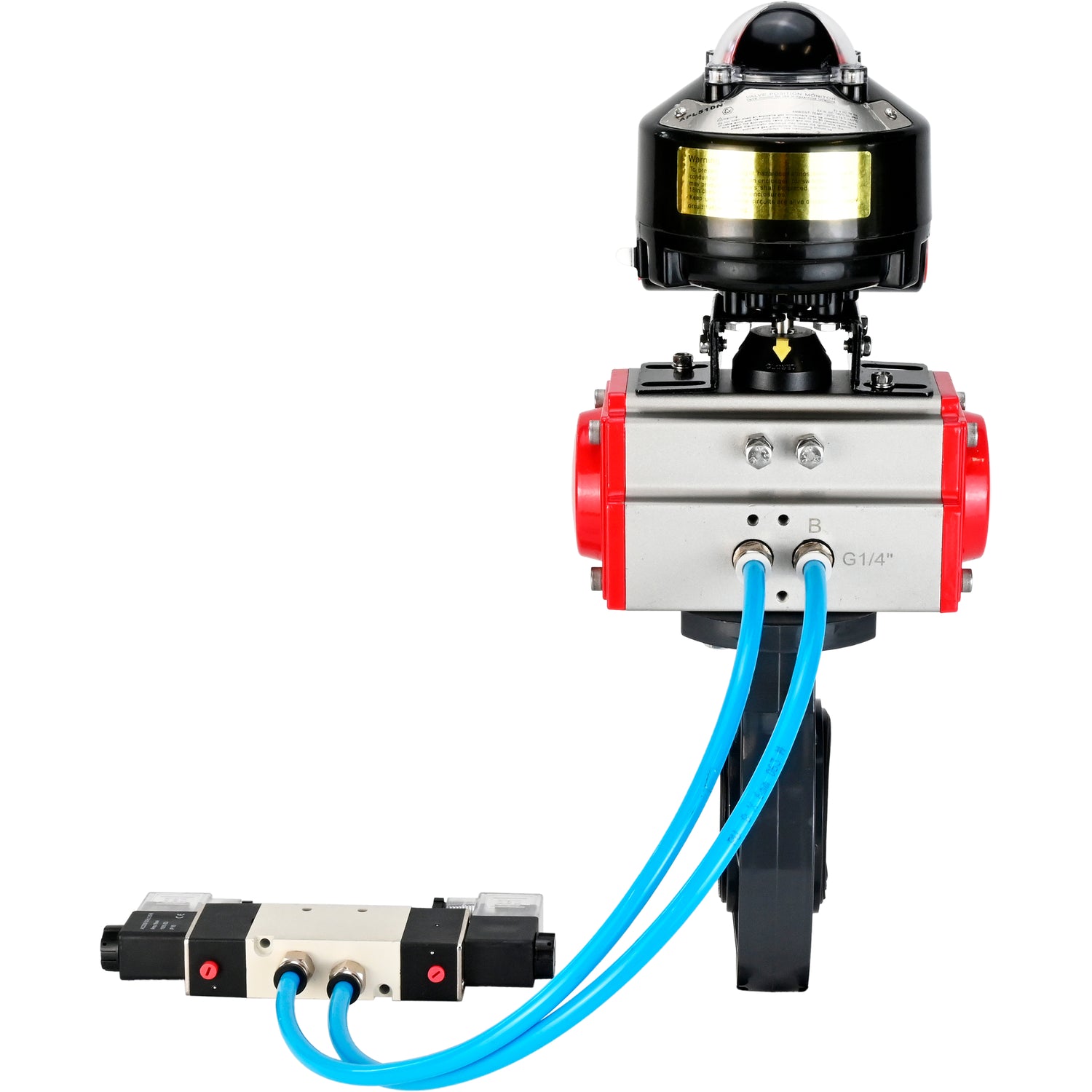 Butterfly valves Elephant WBV4242E-2W-Fb-ISO, body material - UPVC, disc material - UPVC, seal - EPDM, with pneumatic actuator double action PA-DA, pneumatic distributor 4V320-08 220V and LSU APL-510N EX