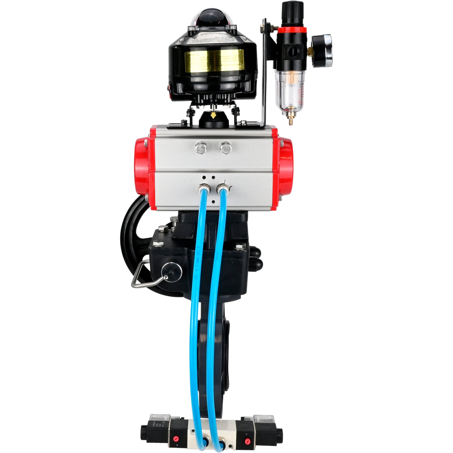 Butterfly valves Elephant WBV4242E-2W-Fb-ISO, body material - UPVC, disc material - UPVC, seal - EPDM, with pneumatic actuator double action PA-DA, pneumatic distributor 4V320-10 220V, LSU APL-510N EX, ATU AFC2000 and handwheel MON