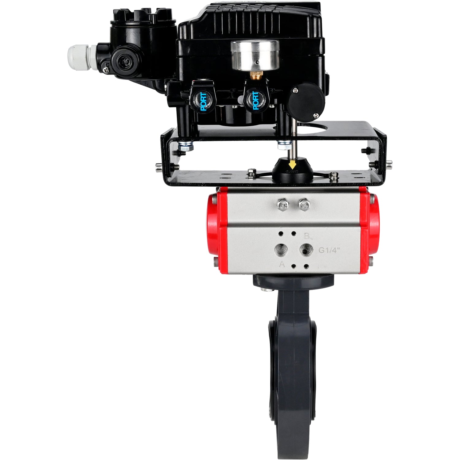 Butterfly valves Elephant WBV4242E-2W-Fb-ISO, body material - UPVC, disc material - UPVC, seal - EPDM, with pneumatic actuator double action PA-DA and electro-pneumatic rotary positioner YT-1000RSN with feedback