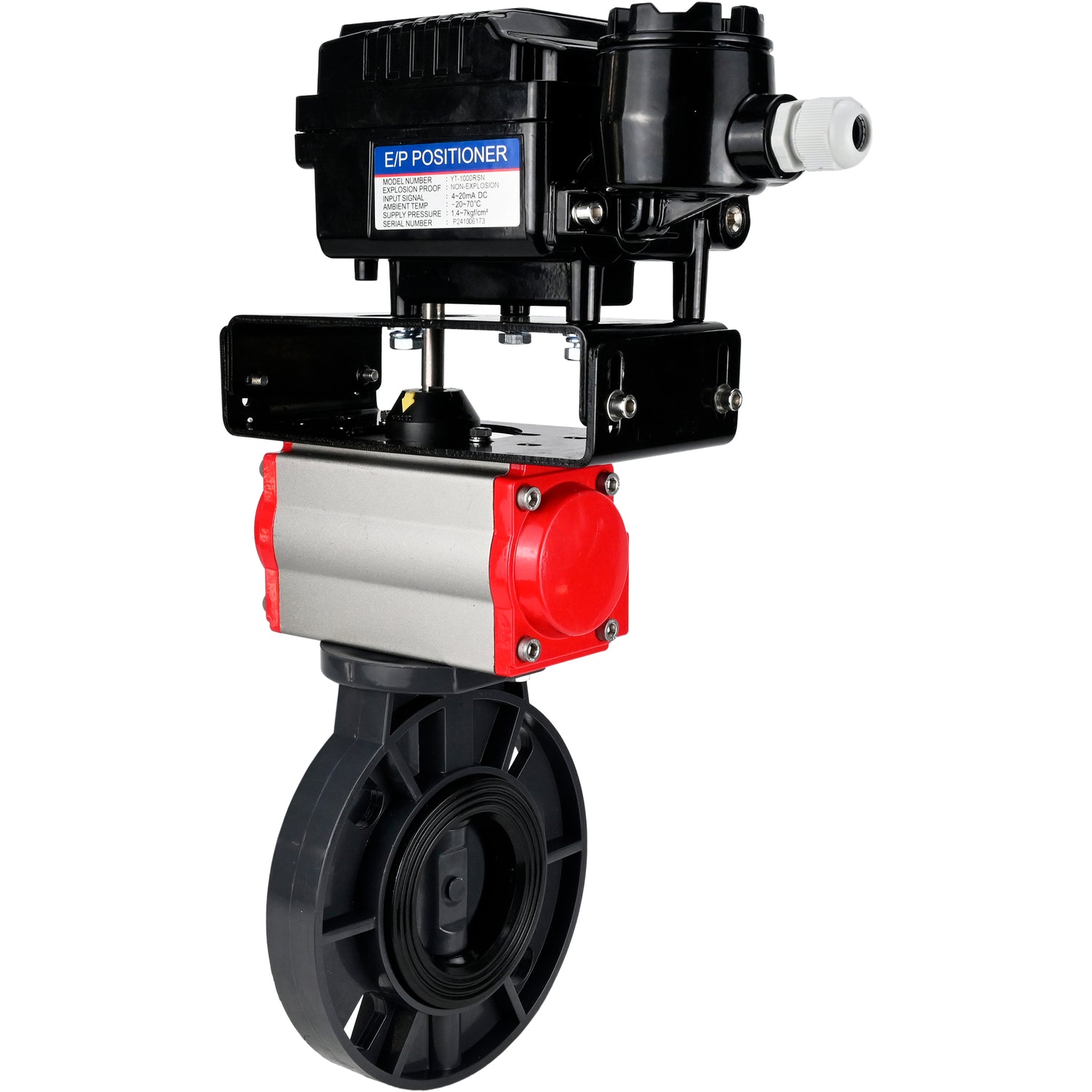 Butterfly valves Elephant WBV4242E-2W-Fb-ISO, body material - UPVC, disc material - UPVC, seal - EPDM, with pneumatic actuator double action PA-DA and electro-pneumatic rotary positioner YT-1000RSN with feedback