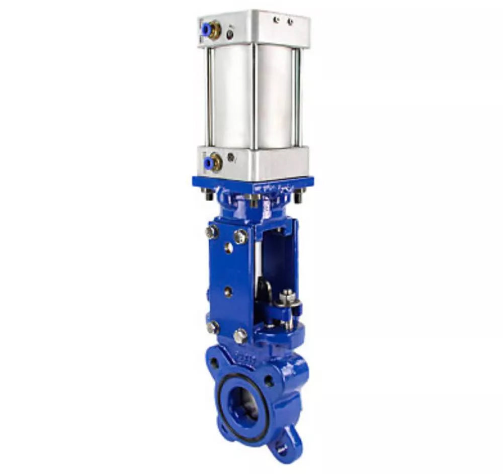 Vanne à guillotine Elephant GVKR1331E-2W-Fb-2P, matériau du corps - fonte GGG40, matériau du couteau - acier inoxydable AISI 304, joint - EPDM, actionneur pneumatique