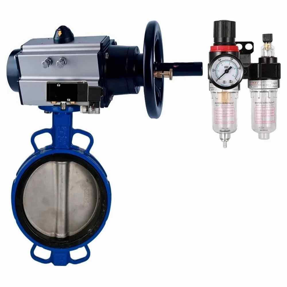Water Butterfly Valve Elephant WBV1413E-2W-Fb body material - Cast iron GGG50/EN-GJS-500-7, disk material - Cast iron GGG40/EN-GJS-400-15, seal - EPDM with pneumatic actuator double acting PA-DA-105-1, pneumatic distributor 4M310-08 NAMUR , limit switch