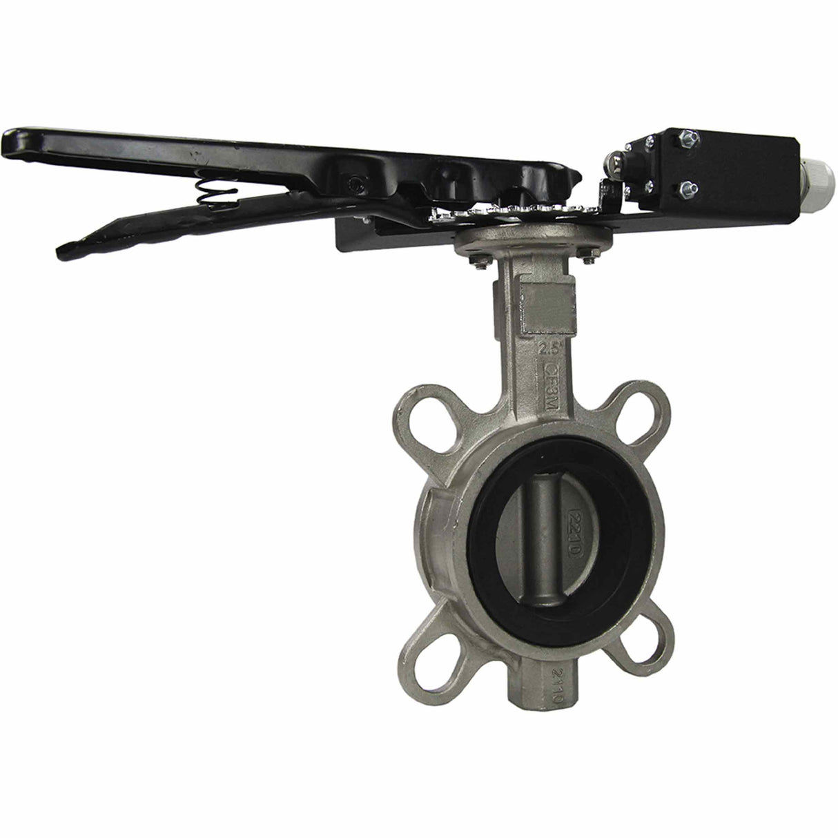 Water butterfly valve Elephant 316L-316L-VITON body material - stainless steel AISI 316L, disk material - stainless steel AISI 316L, seal - Viton with handle, with two LS-103 250V limit switches and a bracket for mounting the limit switches