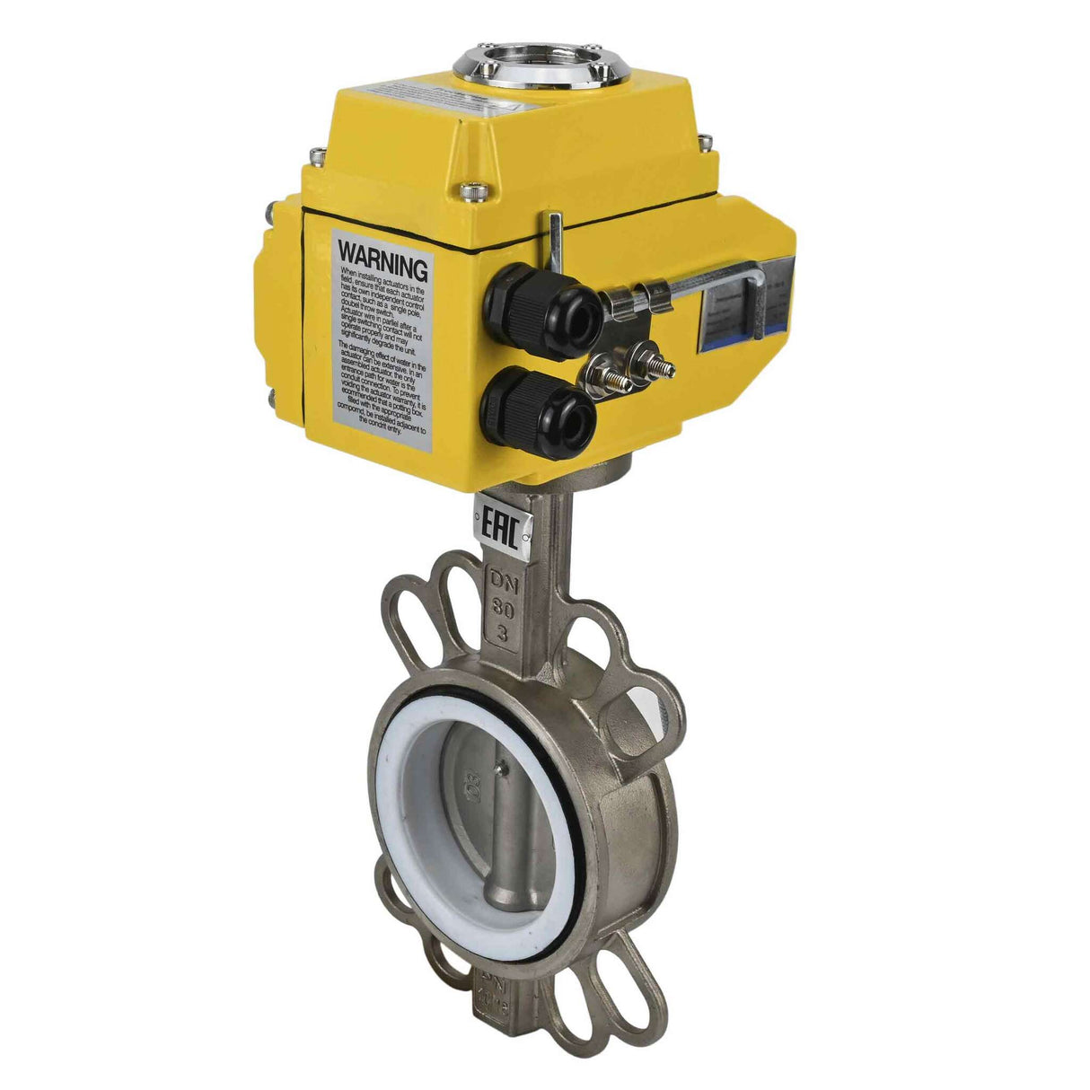 Vanne papillon d'eau Elephant 316l-ptfe-elephant-24v, matériau du corps - acier inoxydable AISI 316L, matériau du disque - acier inoxydable AISI 316L, joint - PTFE, commande par actionneur électrique