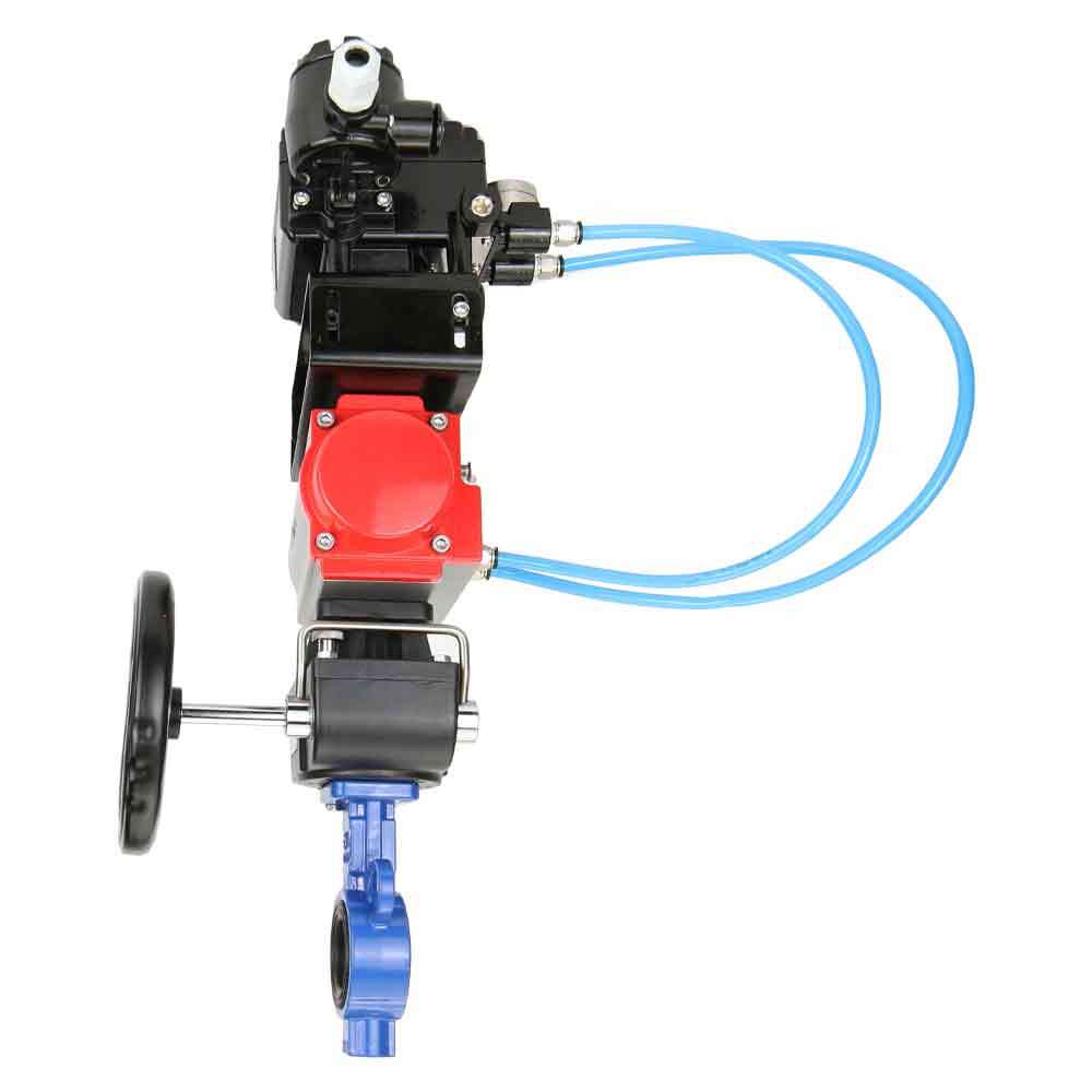 Vanne papillon d'eau Elephant st-316l-viton-da-hdm-yt1000rsi, matériau du corps - acier au carbone WCB, matériau du disque - acier inoxydable AISI 316L, joint - VITON, actionné par actionneur pneumatique