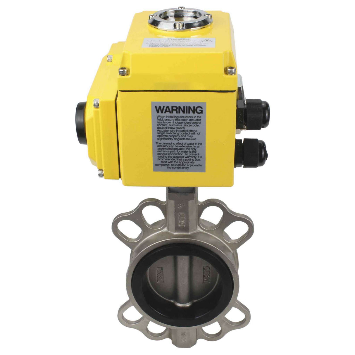 Vanne papillon d'eau Elephant 316l-nbr-elephant-24v, matériau du corps - acier inoxydable AISI 316L, matériau du disque - acier inoxydable AISI 316L, joint - NBR, actionné par actionneur électrique