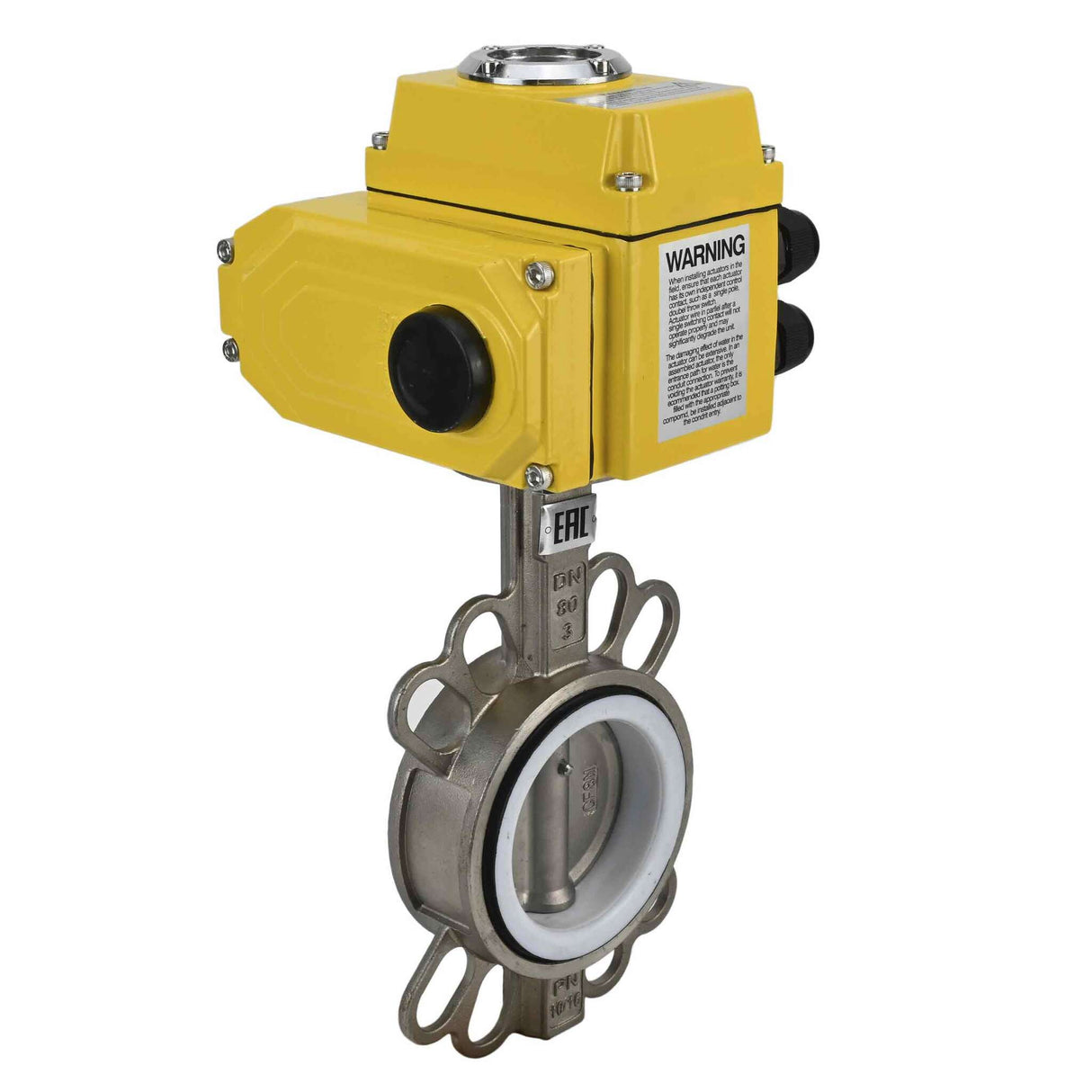 Vanne papillon d'eau Elephant 316l-ptfe-elephant-24v, matériau du corps - acier inoxydable AISI 316L, matériau du disque - acier inoxydable AISI 316L, joint - PTFE, commande par actionneur électrique