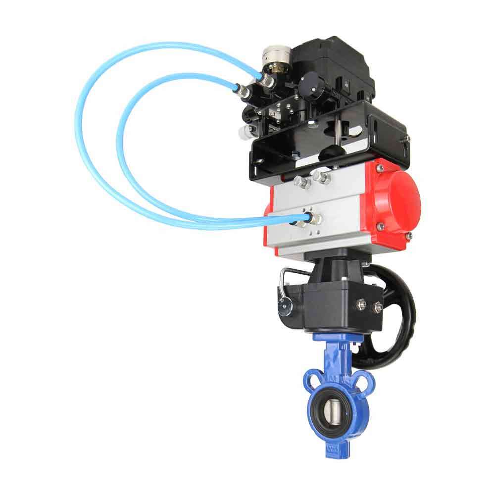 Vanne papillon d'eau Elephant st-316l-viton-da-hdm-yt1000rsn, matériau du corps - acier au carbone WCB, matériau du disque - acier inoxydable AISI 316L, joint - VITON, actionné par actionneur pneumatique