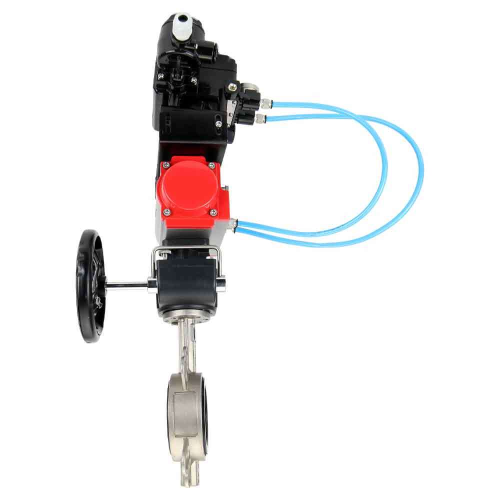 Vanne papillon d'eau Elephant 316l-viton-da-hdm-yt1000rsn, matériau du corps - acier inoxydable AISI 316L, matériau du disque - acier inoxydable AISI 316L, joint - VITON, actionné par actionneur pneumatique