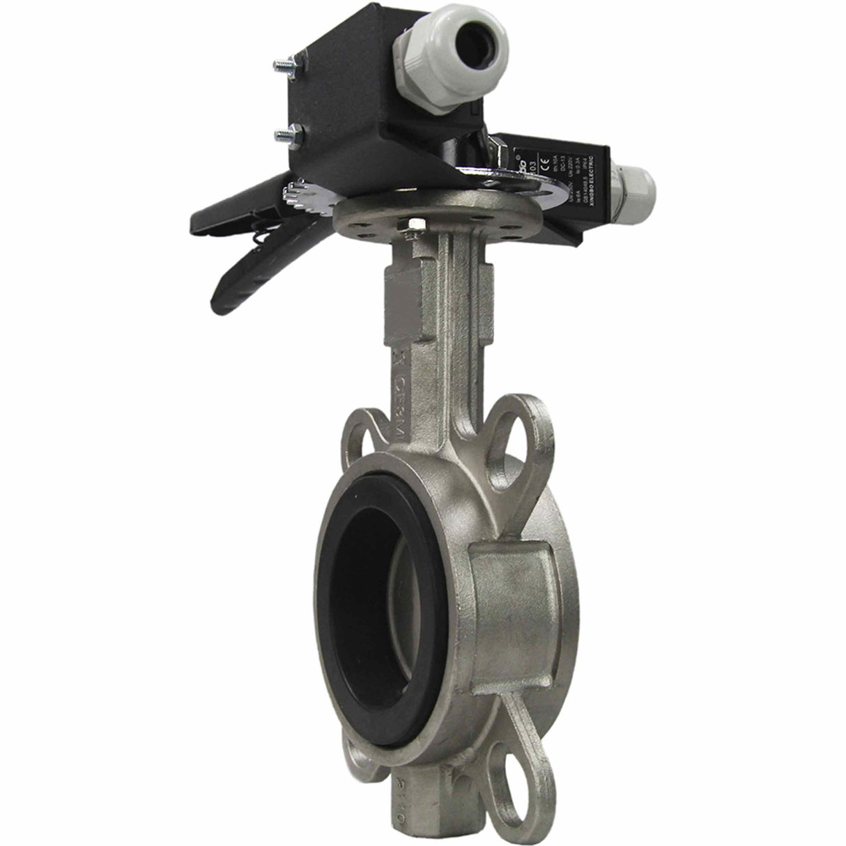 Water butterfly valve Elephant 316L-316L-VITON body material - stainless steel AISI 316L, disk material - stainless steel AISI 316L, seal - Viton with handle, with two LS-103 250V limit switches and a bracket for mounting the limit switches