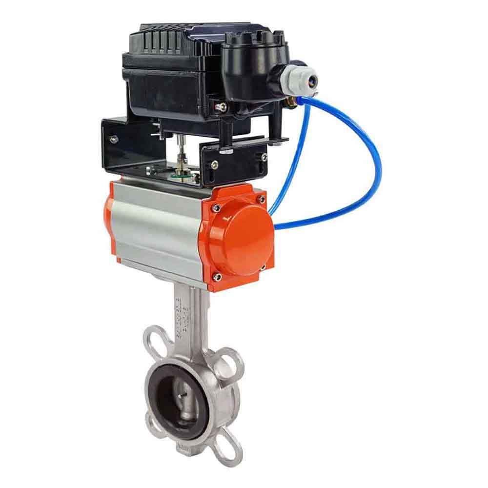 Vanne papillon d'eau Elephant 316l-viton-elephant-sa-yt1000rsn, matériau du corps - acier inoxydable AISI 316L, matériau du disque - acier inoxydable AISI 316L, joint - VITON, actionné par actionneur pneumatique