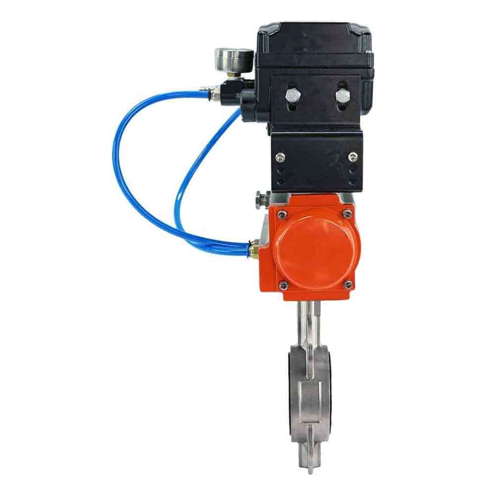 Vanne papillon d'eau Elephant 316l-ptfe-elephant-sa-yt1000rsn, matériau du corps - acier inoxydable AISI 316L, matériau du disque - acier inoxydable AISI 316L, joint - PTFE, actionné par actionneur pneumatique
