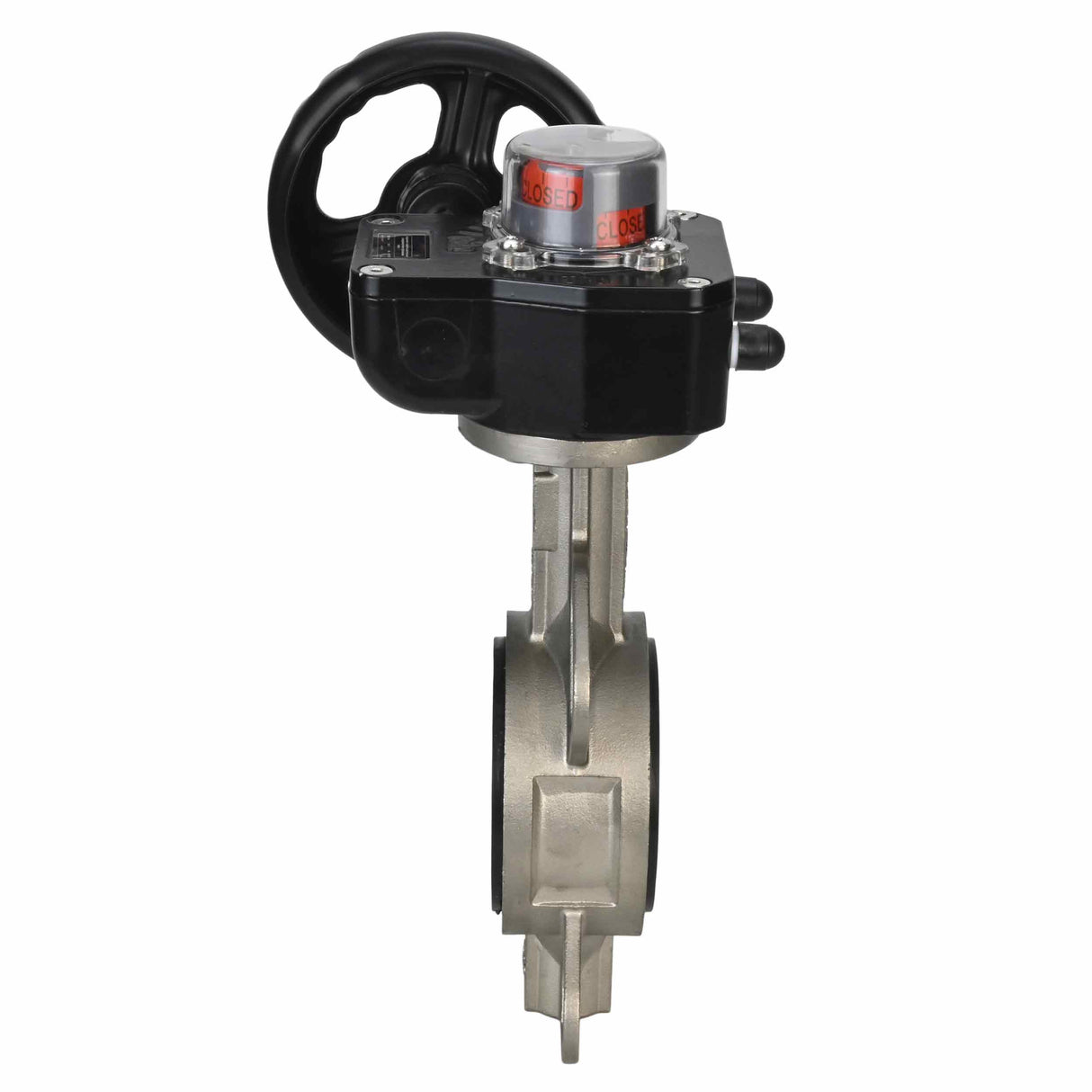 Vanne papillon d'eau Elephant 316L-316L-VITON matériau du corps - acier inoxydable AISI 316L, matériau du disque - acier inoxydable AISI 316L, joint - Viton avec engrenage Elephant HGB, avec indicateur de position