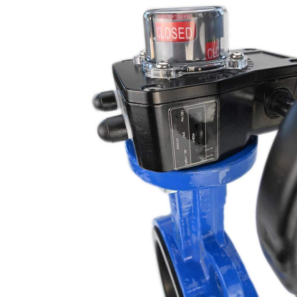 Vanne papillon à eau Elephant GG25-316L-NBR matériau du corps - fonte GG25, matériau du disque - acier inoxydable 316L, joint - NBR avec engrenage Elephant HGBF, avec indicateur de position et capteur de retour