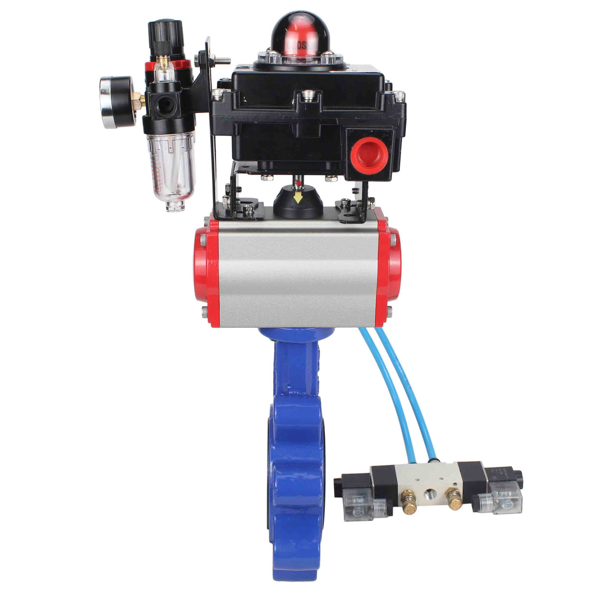 Vanne papillon d'eau Elephant WBV1616E-2W-Fb-H, matériau du corps - fonte QT450, matériau du disque - fonte QT450, joint - EPDM, actionneur pneumatique PA-SA avec ressorts de rappel, 4V320-08 220V, BKV APL-410N EX BPV AFC2000