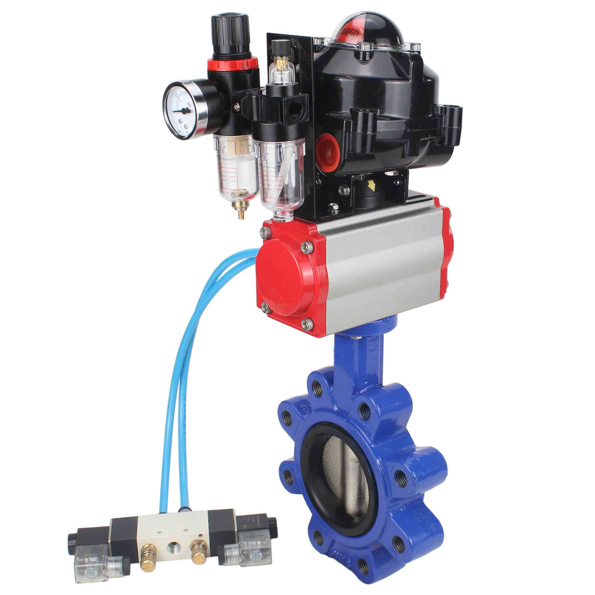 Vanne papillon d'eau Elephant WBV1616N-2W-Fb-H, matériau du corps - fonte QT450, matériau du disque - fonte QT450, joint - NBR, actionneur pneumatique PA-SA avec ressorts de rappel, 4V320-10 220V, BKV APL-510N EX, BPV AFC2000