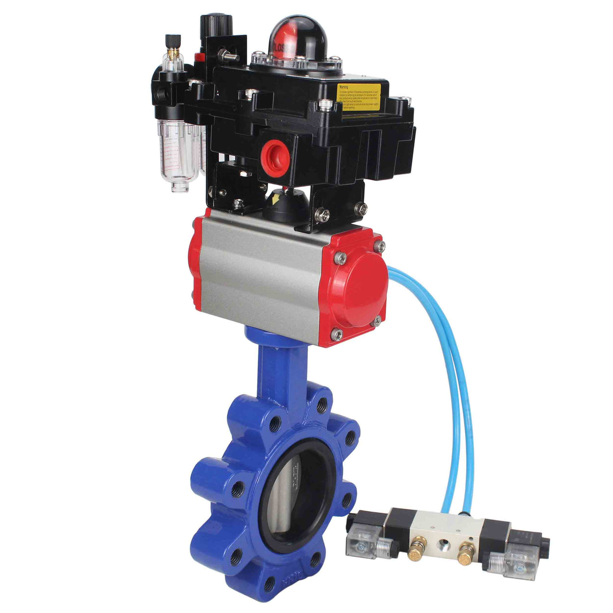 Vanne papillon d'eau Elephant WBV1631N-2W-Fb-H, matériau du corps - fonte QT450, matériau du disque - acier inoxydable AISI 304, joint - NBR, actionneur pneumatique PA-SA avec ressorts de rappel, 4V320-08 220V, BKV APL-410N EX BPV AFC2000