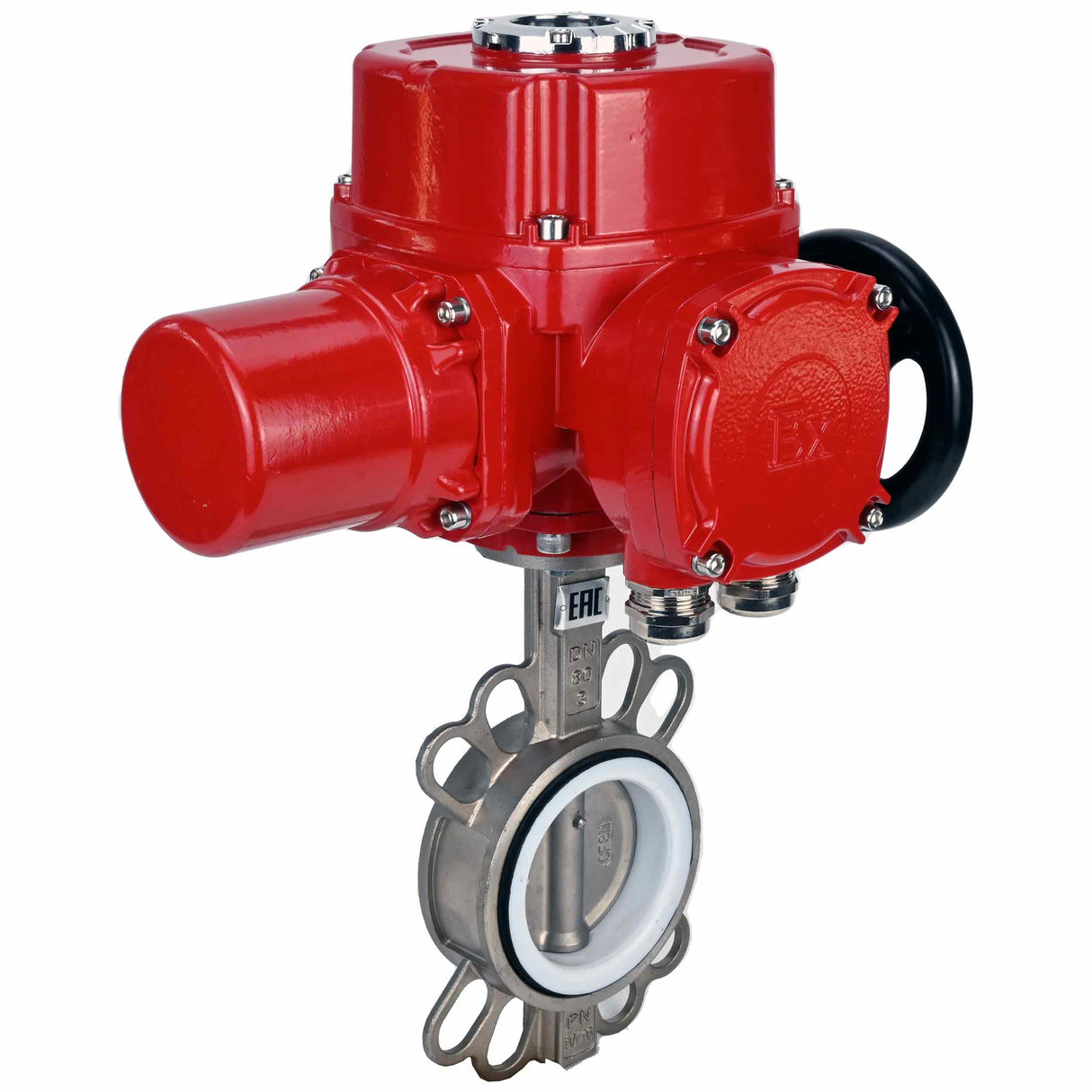 Vanne papillon d'eau Elephant 316L-316L-PTFE matériau du corps - acier inoxydable aisi 316l, matériau du disque - acier inoxydable AISI 316L, joint - PTFE avec actionneur électrique 1/4 de tour Elephant QT-W (M) EX 380V