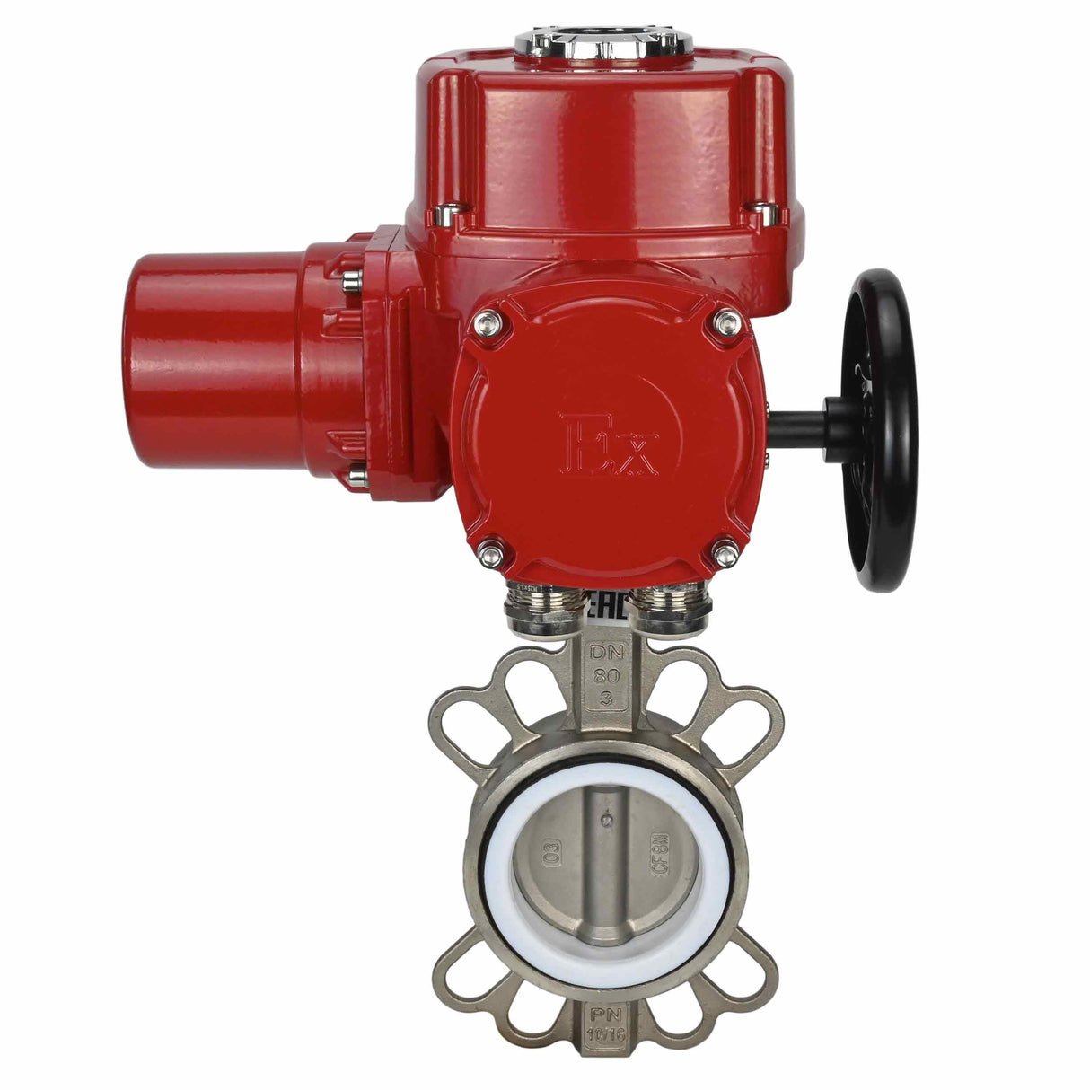 Vanne papillon d'eau Elephant 316L-316L-PTFE matériau du corps - acier inoxydable aisi 316l, matériau du disque - acier inoxydable AISI 316L, joint - PTFE avec actionneur électrique 1/4 de tour Elephant QT-W (M) EX 380V