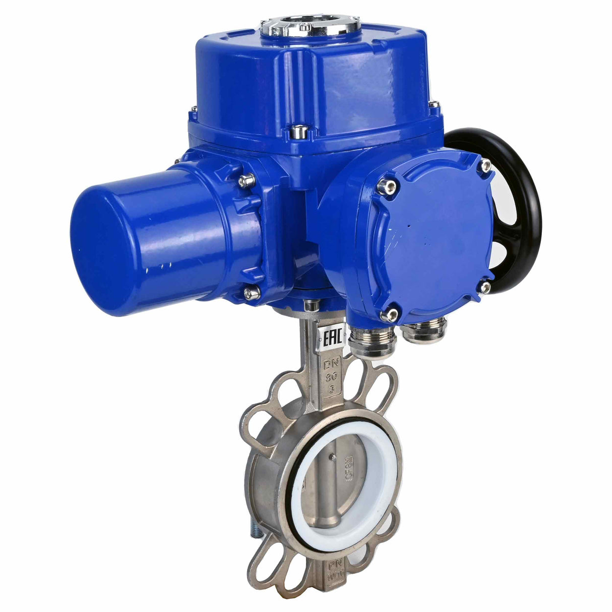 Vanne papillon d'eau Elephant 316L-316L-PTFE matériau du corps - acier inoxydable aisi 316l, matériau du disque - acier inoxydable AISI 316L, joint - PTFE avec actionneur électrique 1/4 de tour Elephant QT-W (M) 380V