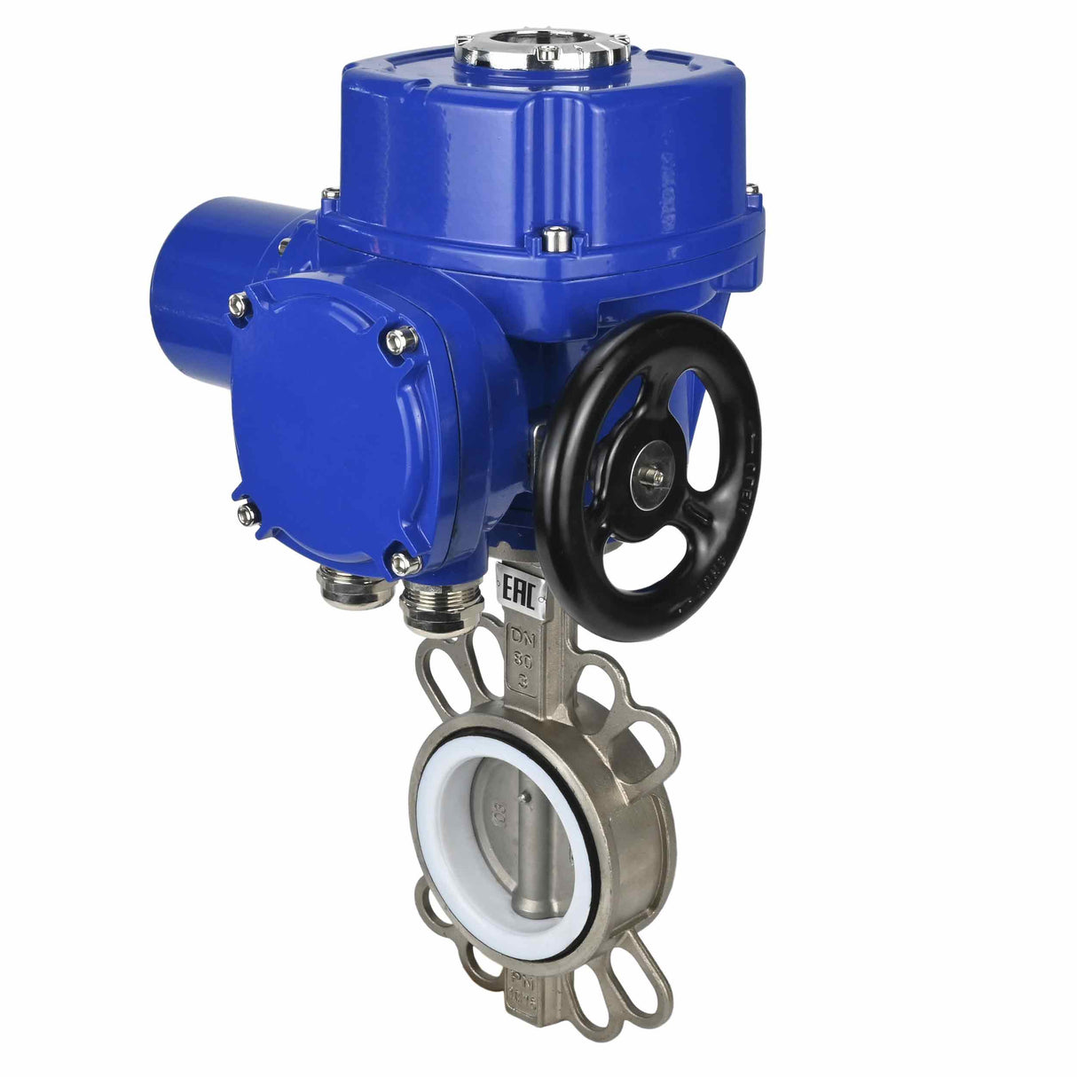 Vanne papillon d'eau Elephant 316L-316L-PTFE matériau du corps - acier inoxydable aisi 316l, matériau du disque - acier inoxydable AISI 316L, joint - PTFE avec actionneur électrique 1/4 de tour Elephant QT-W (M) 380V