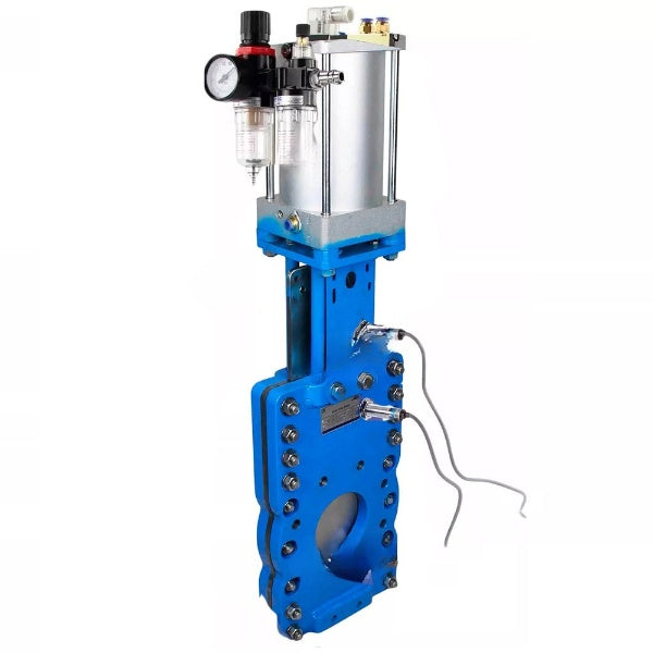 Gate valves Elephant GVKRT3431N-2W-Fb-2P interflanged, body - carbon steel WCB, gate - stainless steel 304, sealing - NBR, with pneumatic actuator, pneumatic valve 4V210-08 24V, induction sensors LJ12A3-4-J/EZ and ATU AFC2000