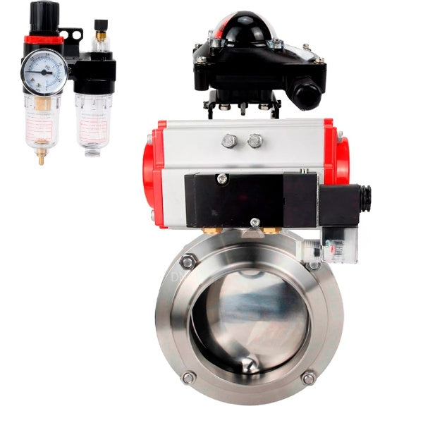 Water Butterfly valves Elephant WBV3131S-2W-W-H, body material - stainless steel AISI 304, seal - Silicon, with pneumatic actuator PA-SA, pneumatic distributor 4M310-08 220V, LSU APL-210N, ATU AFC2000