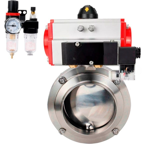 Water Butterfly valves Elephant WBV3131S-2W-W-H, body material - stainless steel AISI 304, seal - Silicon, with pneumatic actuator PA-SA, pneumatic distributor 4M310-08 24V, ATU AFC2000
