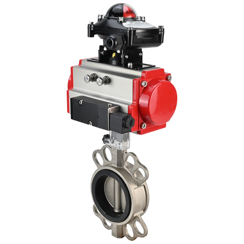 Vanne papillon d'eau Elephant WBV3131N-2W-Fb-H, matériau du corps - Acier inoxydable AISI 304, matériau du disque - Acier inoxydable AISI 304, joint - NBR, actionneur pneumatique PA-DA double action, 4V320-08 220V, BKV APL-210N