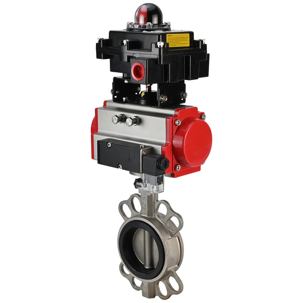 Vanne papillon d'eau Elephant WBV3131N-2W-Fb-H, matériau du corps - Acier inoxydable AISI 304, matériau du disque - Acier inoxydable AISI 304, joint - NBR, actionneur pneumatique PA-DA double action, 4V320-08 220V, BKV APL-410N EX