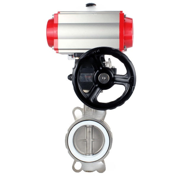 Vanne papillon d'eau Elephant WBV3131P-2W-Fb-H, matériau du corps - Acier inoxydable AISI 304, matériau du disque - Acier inoxydable AISI 304, joint - PTFE, actionneur pneumatique PA-DA volant à double effet MON