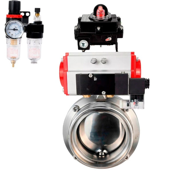 Water Butterfly valves Elephant WBV3131S-2W-T-H, body material - stainless steel AISI 304, seal - Silicon, with pneumatic actuator PA-DA, pneumatic distributor 4M310-08 220V, LSU APL-410N EX, ATU AFC2000