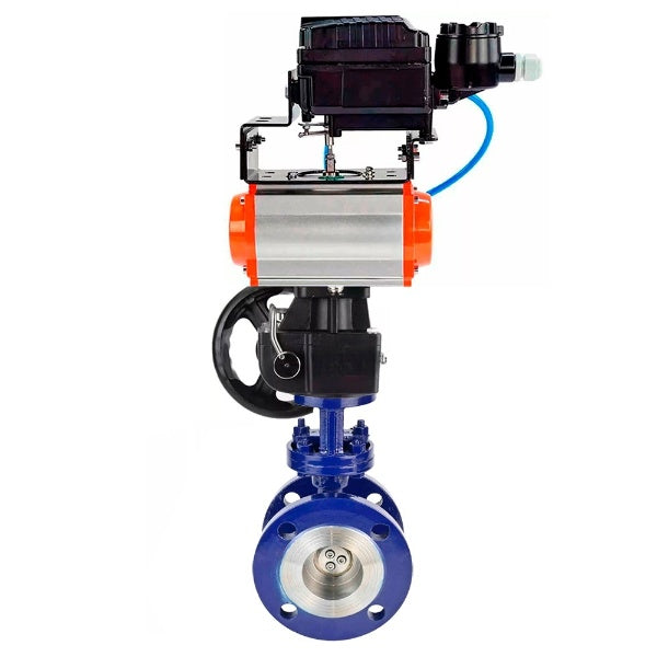 Vanne papillon d'eau Elephant WBV3EX-3431M-1W-F-ISO, matériau du corps - Acier au carbone, matériau du disque - Acier inoxydable AISI 304, joint - Métal, actionneur pneumatique PA-DA double action, positionneur YT-1000RSN sans rétroaction, volant MON,