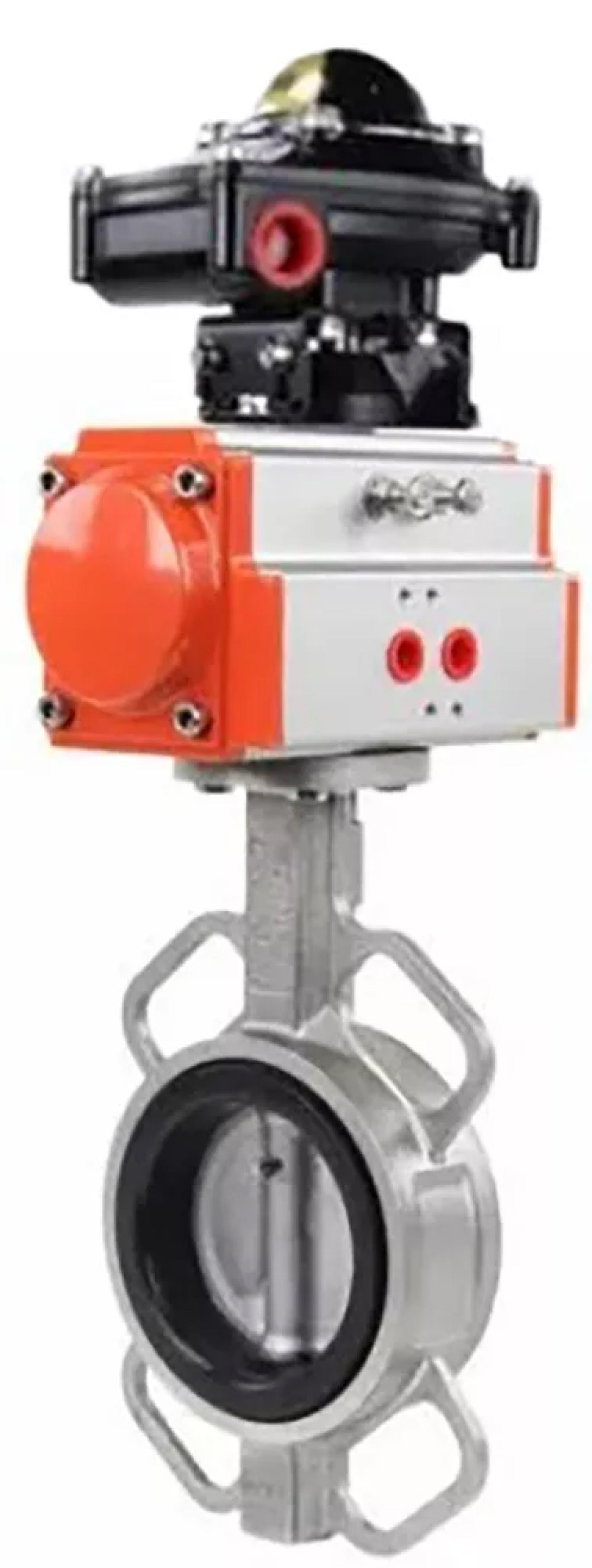 Vanne papillon d'eau Elephant WBV3432P-2W-Fb-H, matériau du corps - acier au carbone, matériau du disque - acier inoxydable AISI 316L, joint - PTFE, avec actionneur pneumatique avec ressorts de rappel PA-SA, BKV APL-510N-EX
