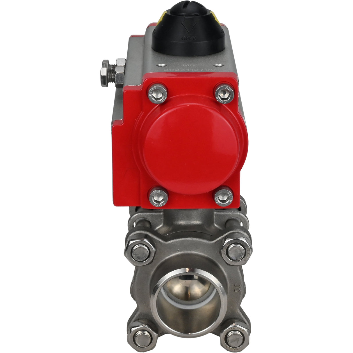 Robinet à boisseau sphérique en acier inoxydable Elephant kshpp-316200-da, matériau du corps - acier inoxydable AISI 316, matériau de la bille - acier inoxydable AISI 316, joint - PTFE, actionné par actionneur pneumatique