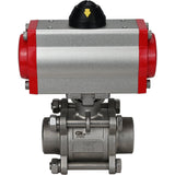 Robinet à boisseau sphérique en acier inoxydable Elephant kshpp-316200-da, matériau du corps - acier inoxydable AISI 316, matériau de la bille - acier inoxydable AISI 316, joint - PTFE, actionné par actionneur pneumatique