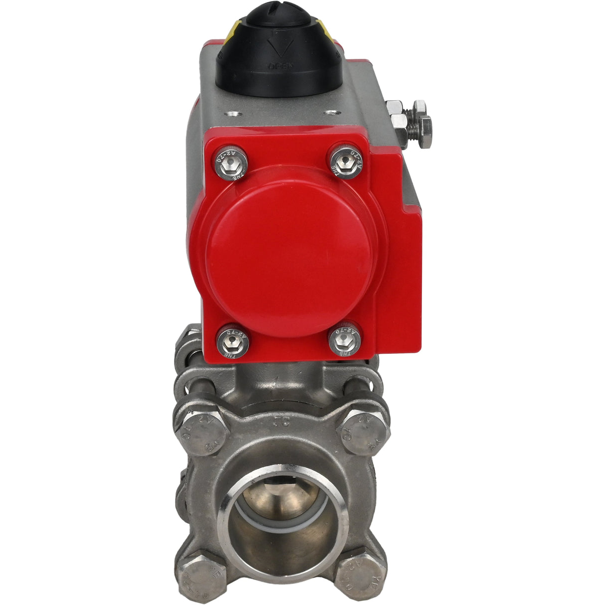Robinet à boisseau sphérique en acier inoxydable Elephant kshpp-316200-sa, matériau du corps - acier inoxydable AISI 316, matériau de la bille - acier inoxydable AISI 316, joint - PTFE, actionné par actionneur pneumatique